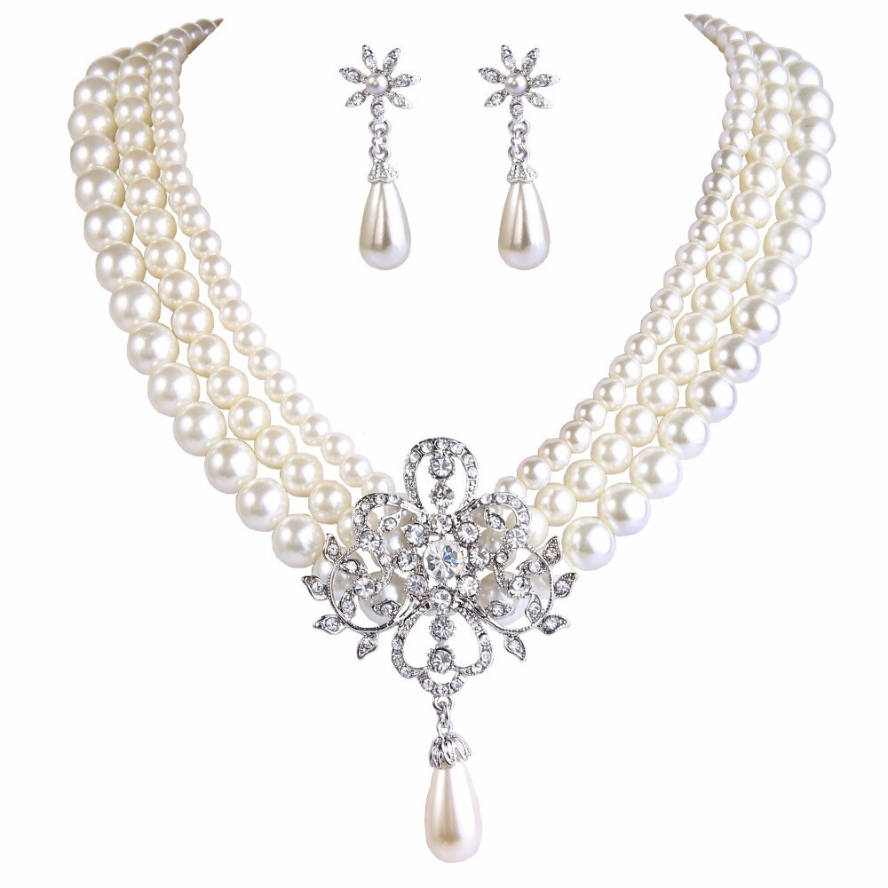 Pearl Bridal Jewelry Sets
 Bella Fashion Victorian Style Flower Bridal Jewelry Set