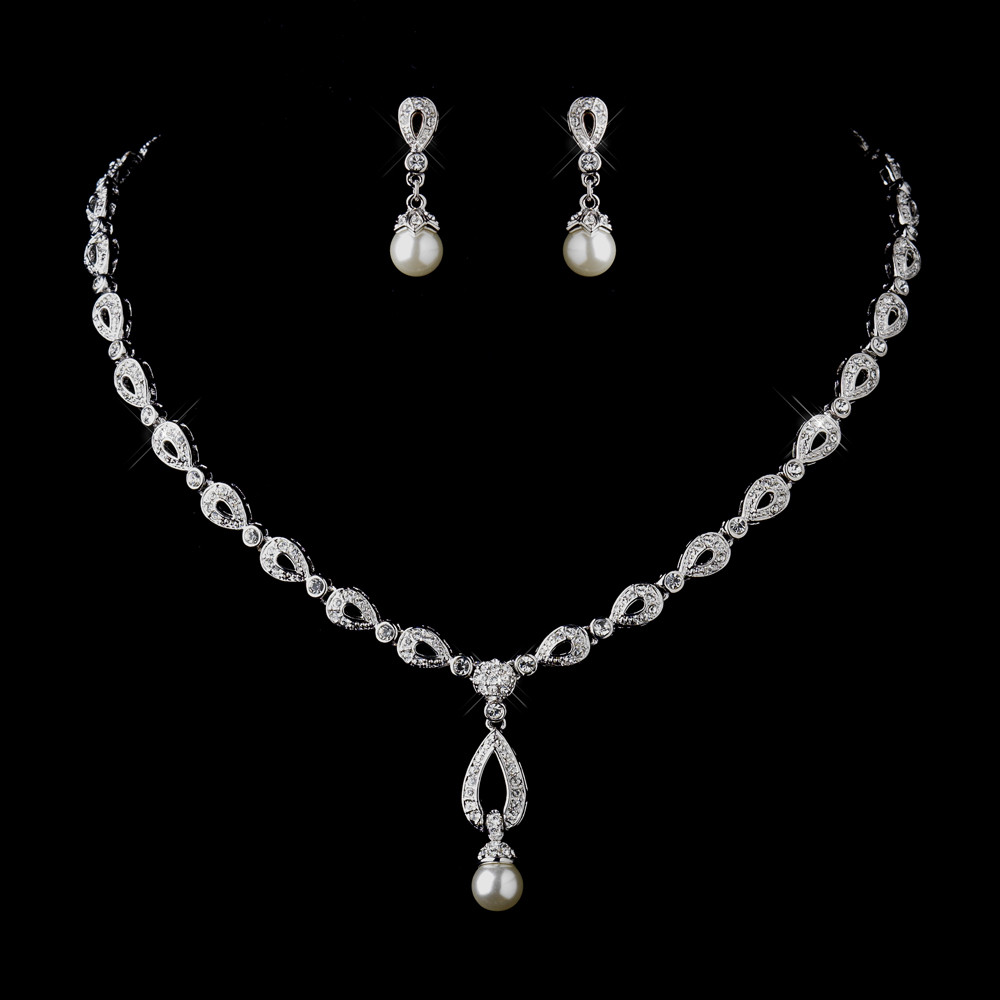 Pearl Bridal Jewelry Sets
 Stunning Silver Ivory Drop Pearl Bridal Jewelry Set