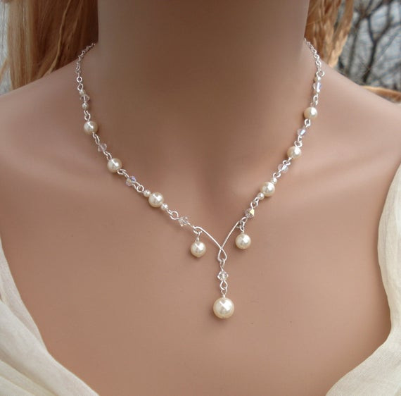 Pearl Bridal Jewelry Sets
 Elegant Bridal Jewelry Set Wired Crystal Cream Ivory Pearl