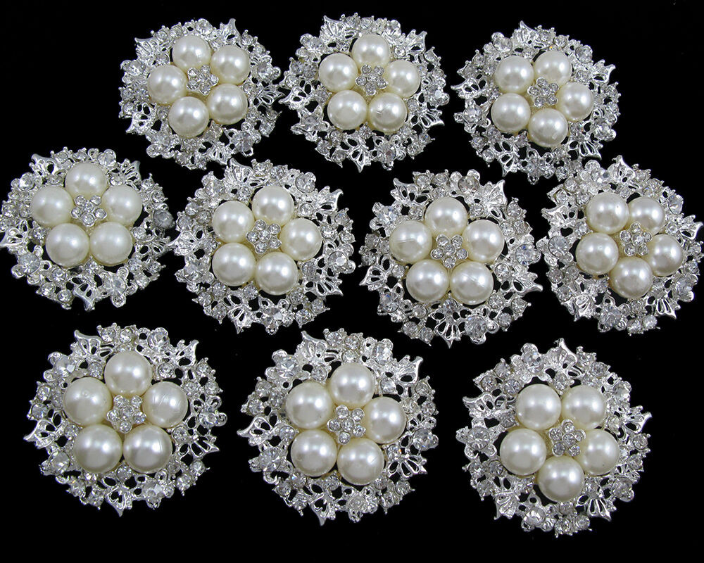 Pearl Brooches
 Wholesale 10pcs Faux Pearl Crystal Rhinestone Brooch Pins
