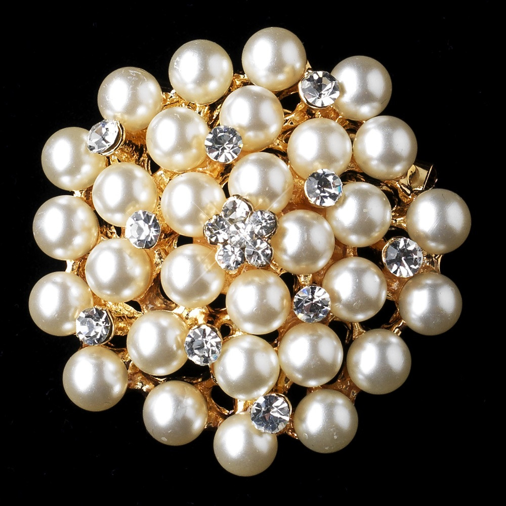 Pearl Brooches
 Gold Ivory Pearl Rhinestone Bridal Brooch 31 Discontinued