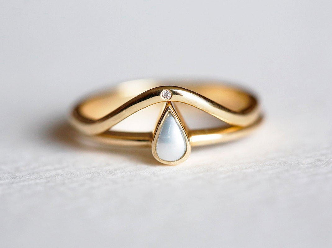 Pearl Wedding Ring Sets
 Wedding Ring Set Pearl Wedding Ring Stacking Diamond Ring