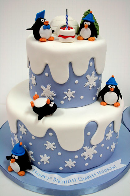 Penguin Birthday Cake
 First Birthday Cakes NJ Penguin Custom Cakes