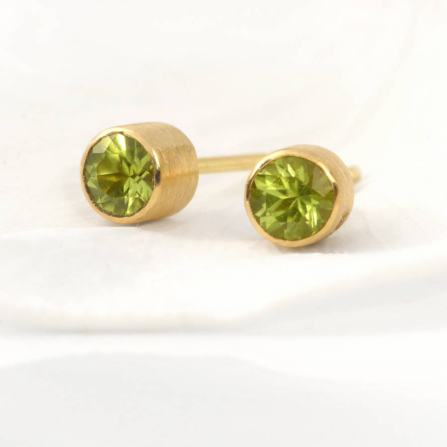 Peridot Stud Earrings
 handmade peridot 18ct gold stud earrings by lilia nash