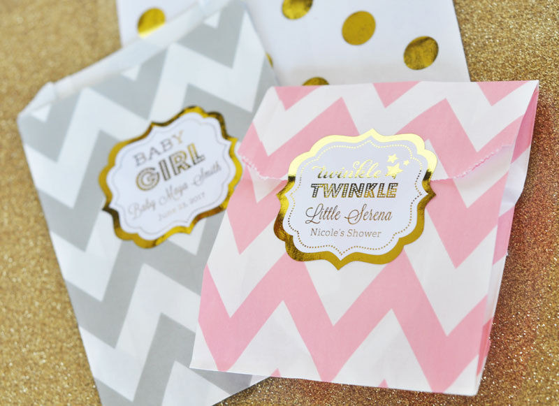 Personalized Baby Shower Gift Bags
 Personalized Metallic Foil Chevron & Dots Baby Shower