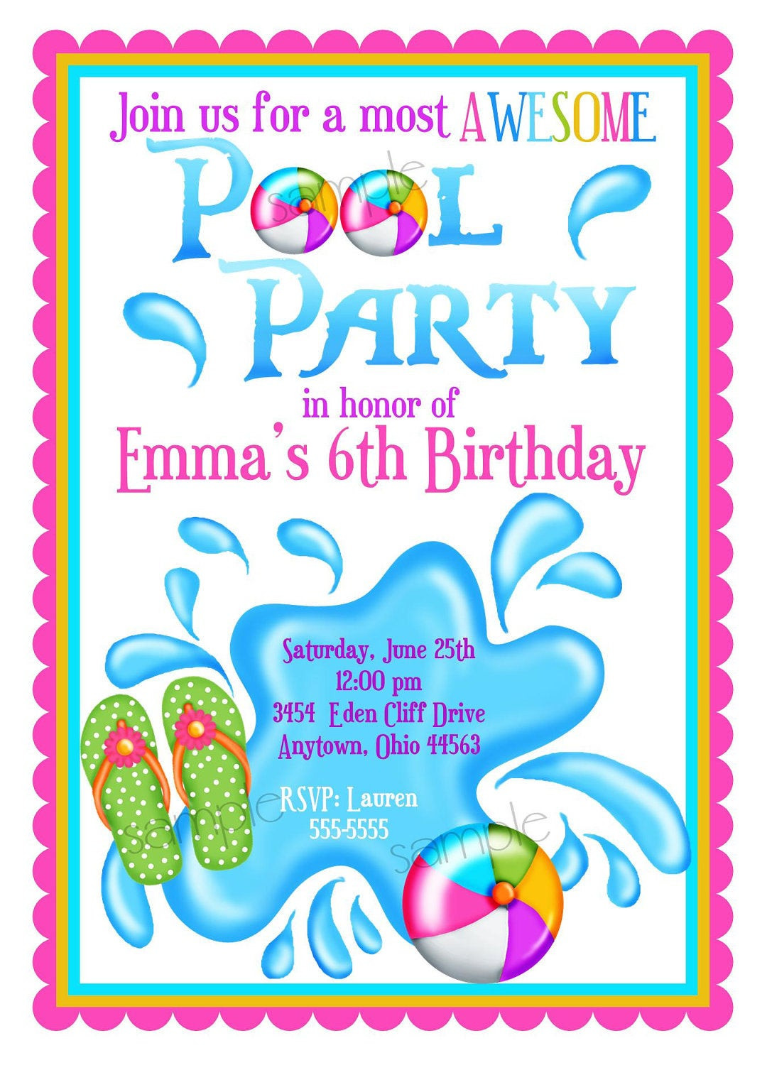 Personalized Birthday Party Invitations
 Pool Party Invitations Personalized Invitations Girl