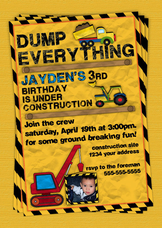 Personalized Birthday Party Invitations
 Construction Birthday Party Invitation invite