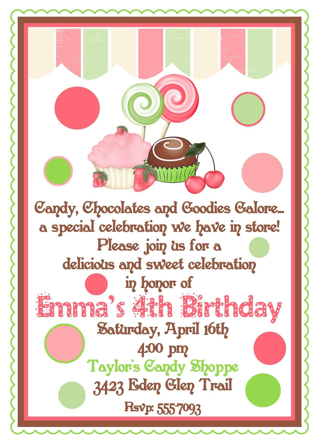 Personalized Birthday Party Invitations
 Personalized Birthday Invitations Candy ShoppeChocolate