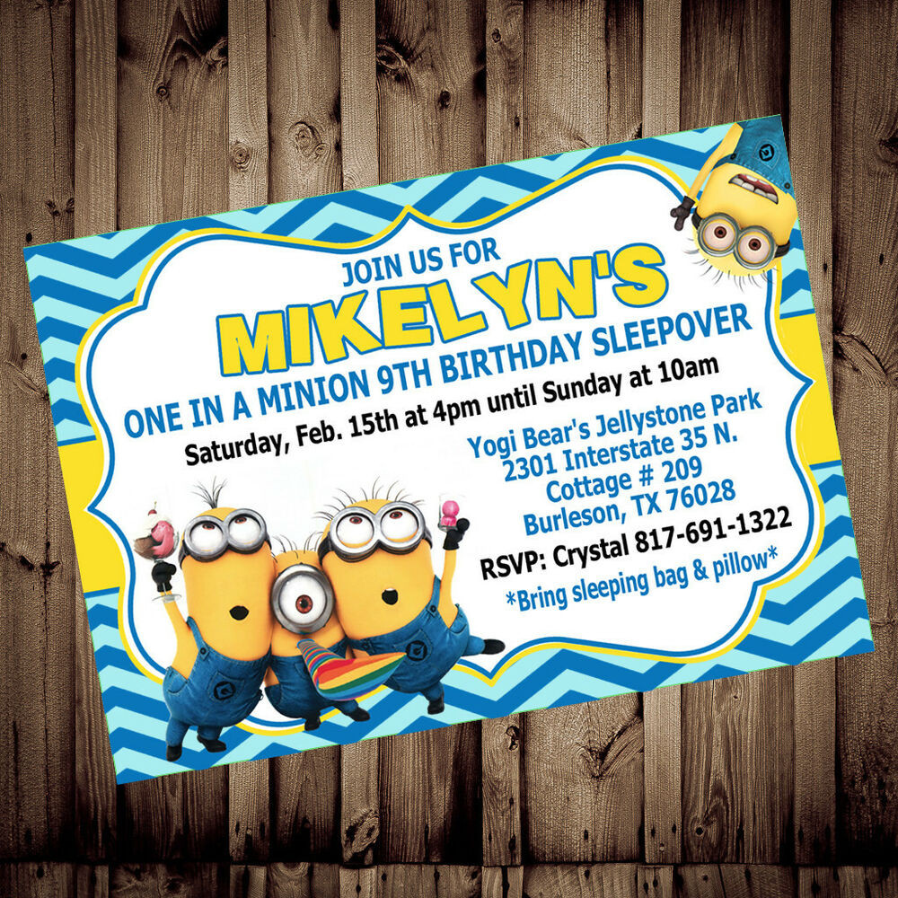 Personalized Birthday Party Invitations
 Personalized Minion Despicable Me Birthday 4X6 5x7 Printed