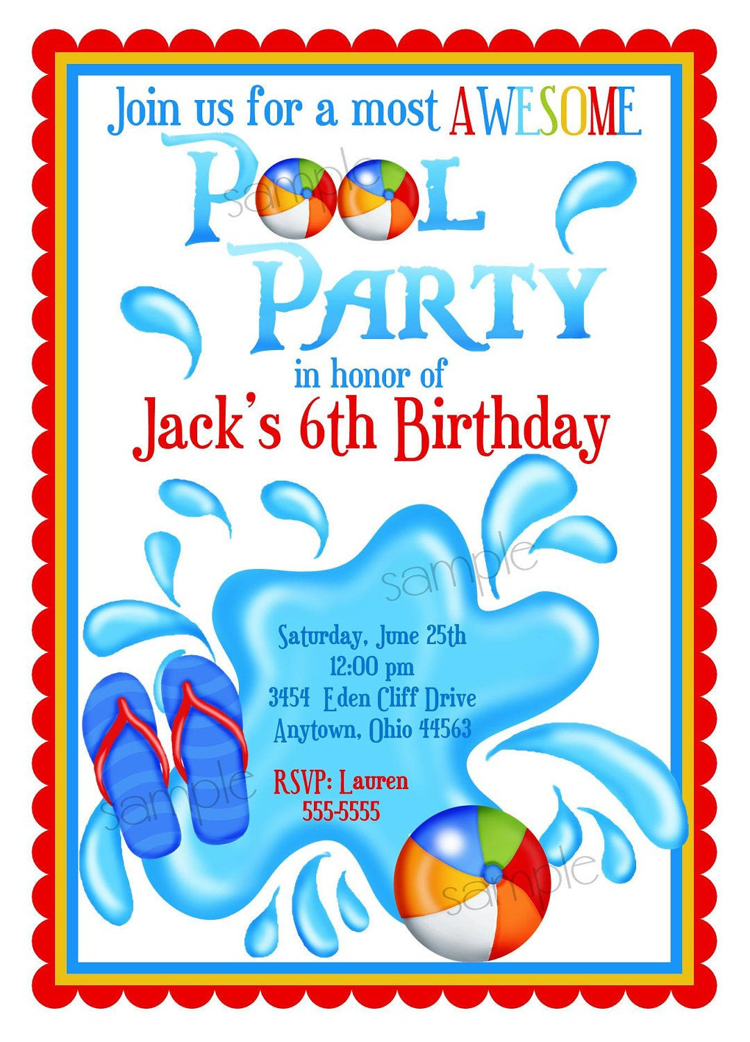 Personalized Birthday Party Invitations
 Pool Party Invitations Personalized Invitations Boys