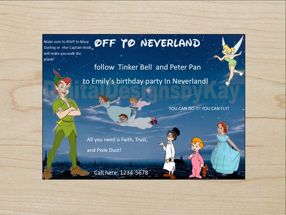 Peter Pan Birthday Invitations
 Items similar to Peter Pan Invitation Peter Pan Birthday