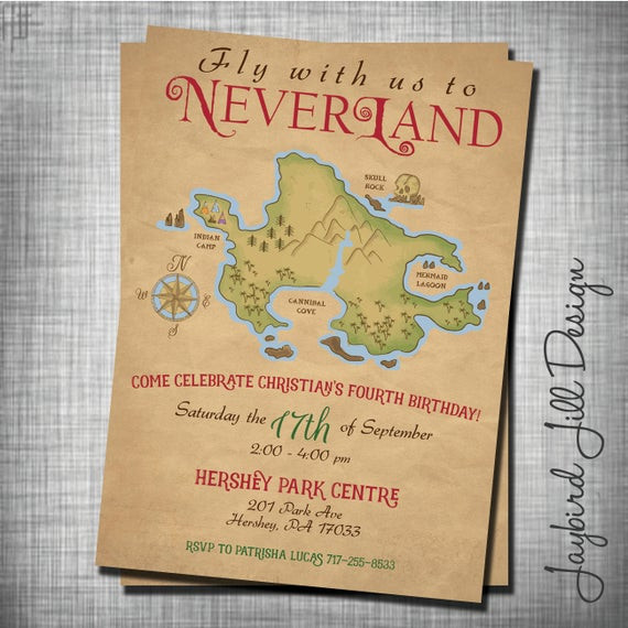 Peter Pan Birthday Invitations
 Neverland Birthday Invitation Peter Pan Party Treasure Map