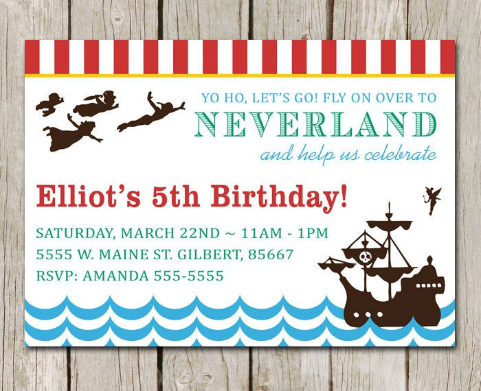 Peter Pan Birthday Invitations
 PETER PAN Birthday Invitation Neverland Party Printable