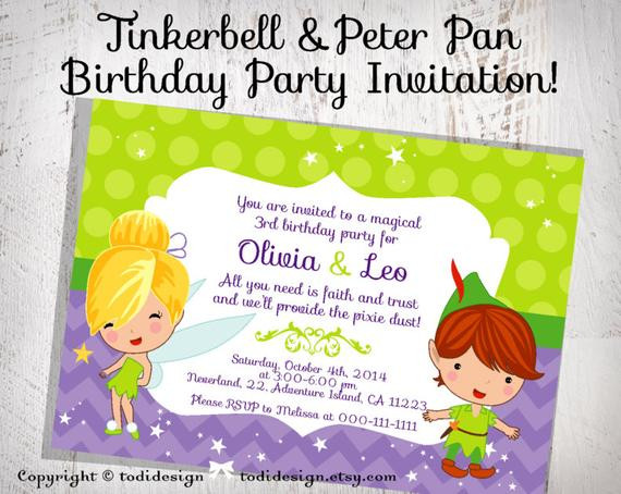 Peter Pan Birthday Invitations
 Tinkerbell & Peter Pan Birthday Party INVITATION Design