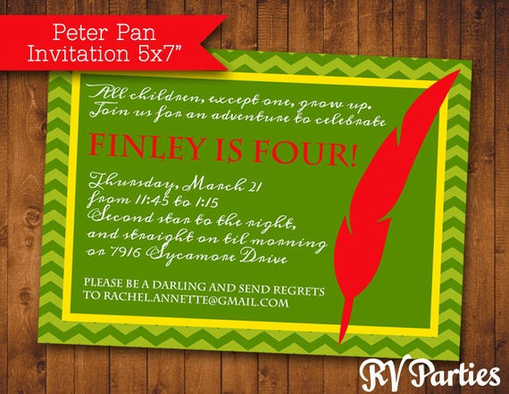 Peter Pan Birthday Invitations
 Items similar to Peter Pan Birthday Invitation on Etsy