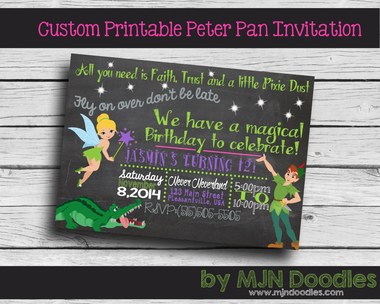 Peter Pan Birthday Invitations
 Peter Pan Birthday Invitation Never Never Land by MJNDoodles