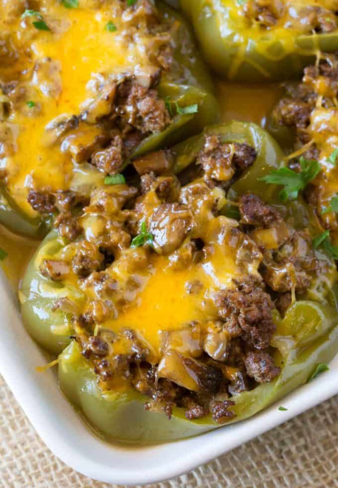 Philly Cheesesteak Stuffed Bell Peppers
 Philly Cheesesteak Stuffed Peppers Dinner then Dessert