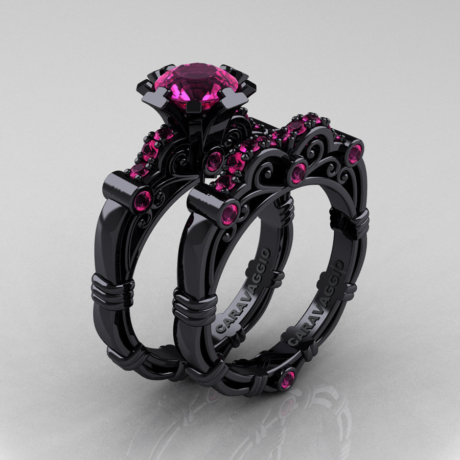 Pink And Black Wedding Ring Sets
 Art Masters Caravaggio 14K Black Gold 1 0 Ct Pink Sapphire