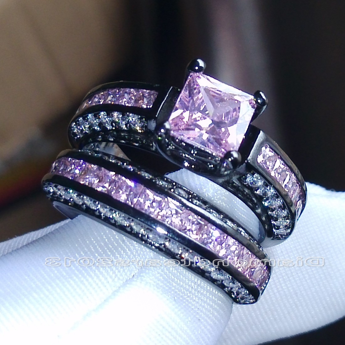 Pink And Black Wedding Ring Sets
 SZ 5 10 Princess Cut 10k black gold filled pink sapphire