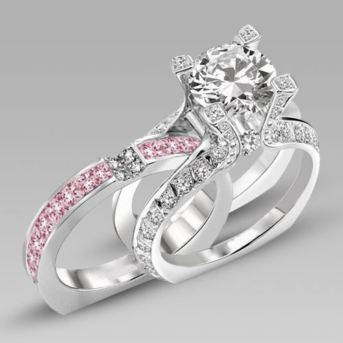 Pink And Black Wedding Ring Sets
 White and Pink Cubic Zirconia Silver White Gold Filled