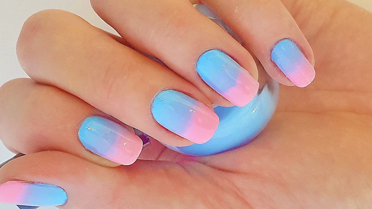 Pink And Blue Nail Designs
 Ombre nails for beginners Pink and Blue