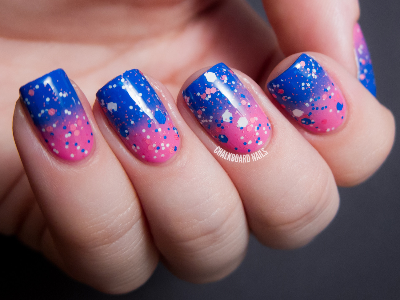 Pink And Blue Nail Designs
 Double the Bubble Pink and Blue Gra nt and Glitter