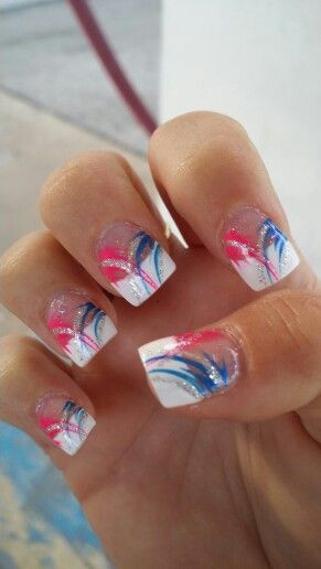 Pink And Blue Nail Designs
 French with pink and blue design