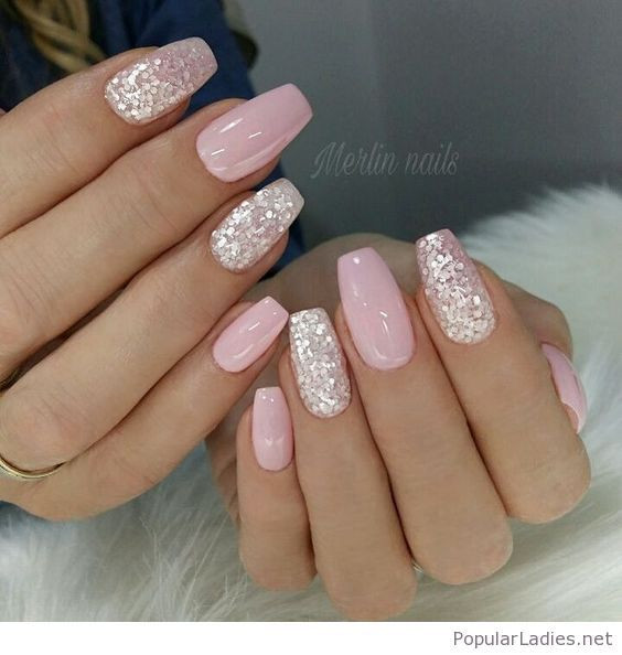 Pink And Silver Glitter Nails
 Nail Light Pink Gel Nails With Silver Glitter
