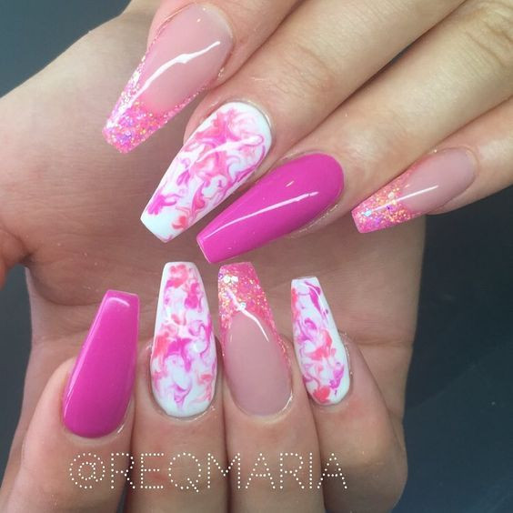 Pink And White Acrylic Nail Designs
 pink spring coffin nails