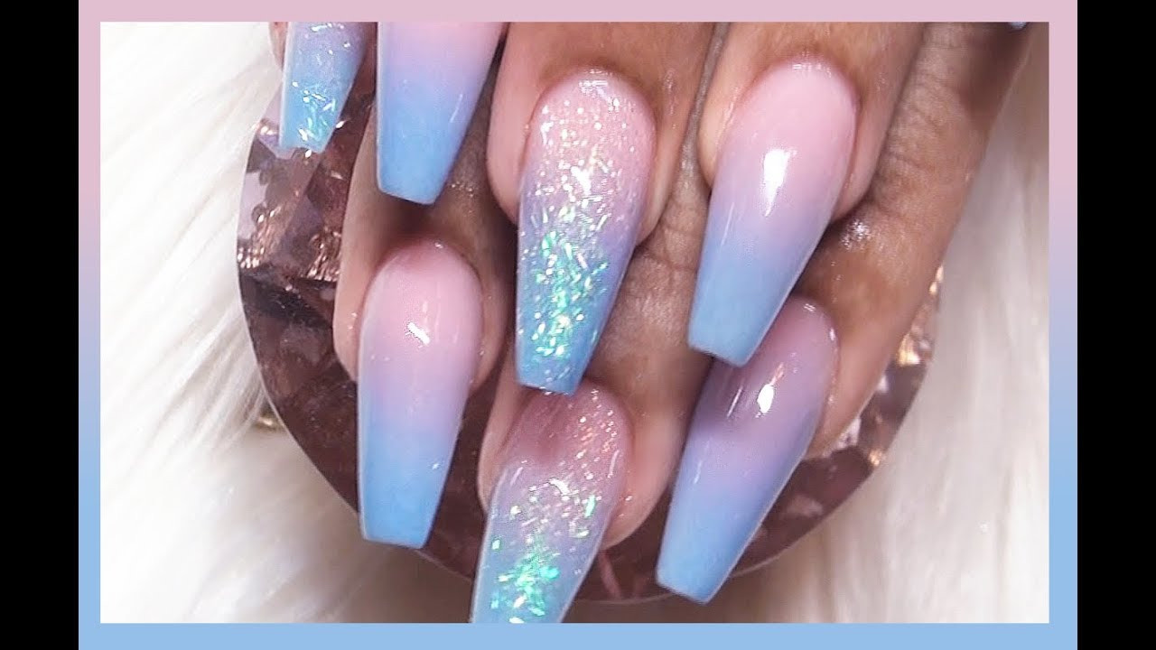 Pink And White Acrylic Nail Designs
 Watch Me Work Pink & Blue Baby Boomer Glitter Acrylic