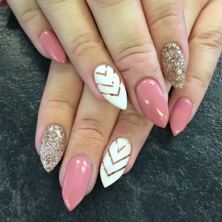 Pink And White Acrylic Nail Designs
 Stiletto nails pink gold and white