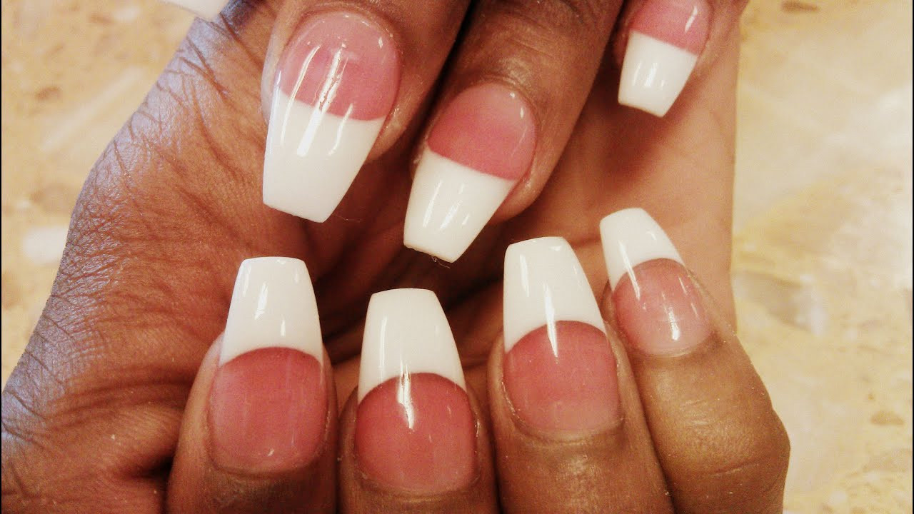 Pink And White Acrylic Nail Designs
 STEP BY STEP SOLAR NAILS PINK & WHITE COFFIN SHAPE
