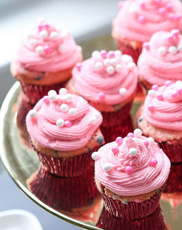 Pink Baby Shower Cupcakes
 Loaded with Sprinkles Pink Funfetti Cupcakes with Vanilla