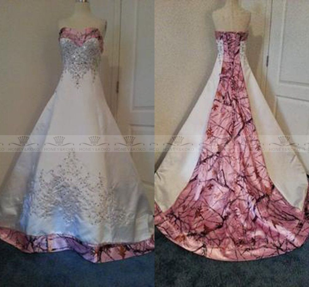 Pink Camo Wedding Dresses
 Pink Camo Wedding Dresses Ball Gown Camouflage Embroidery