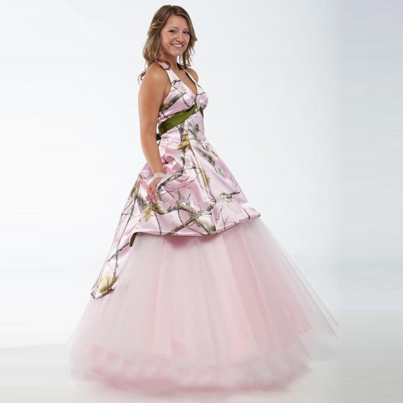 Pink Camo Wedding Dresses
 2017 Long Pink Camo Wedding Dresses A Line Halter With