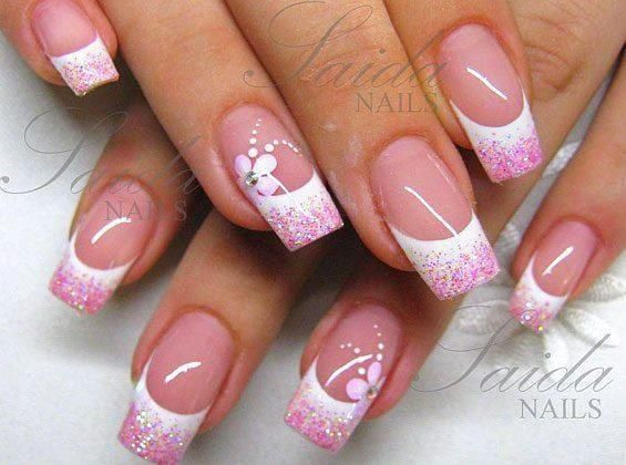 Pink French Tip Nail Designs
 White Tips with Pink Glitter Too bad I cant cute