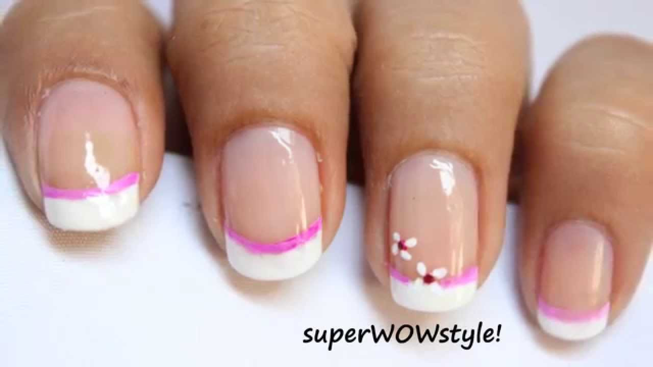 Pink French Tip Nail Designs
 Pink flower Cute French Tip Nail Designs