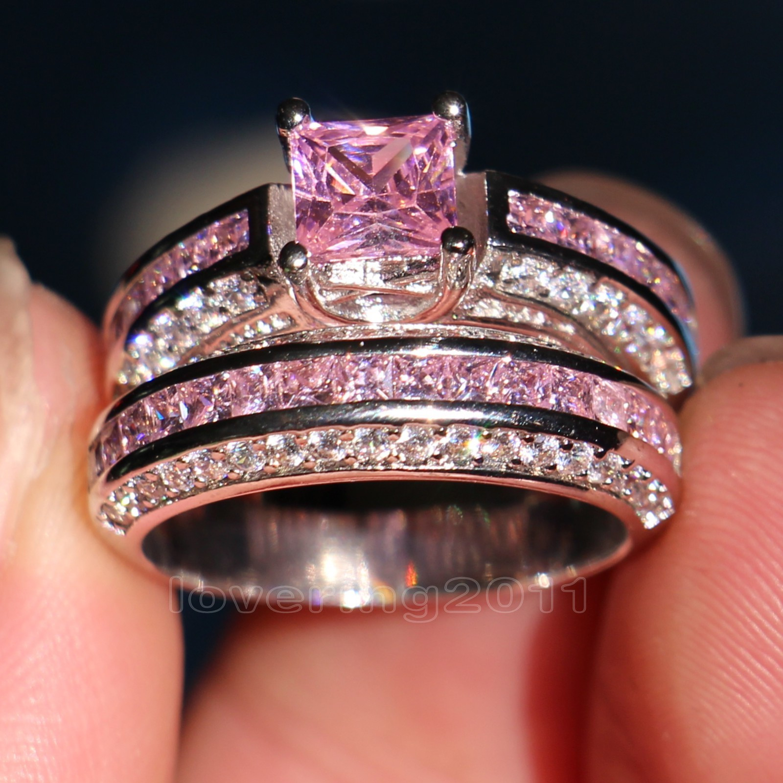 Pink Sapphire Wedding Bands
 Brand Pink Sapphire Diamonique 10KT White Gold GF Wedding