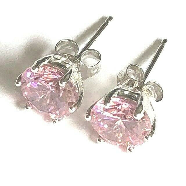 Pink Stud Earrings
 3 4ct TW 6 Claw Created Pink Diamond Real 925 Sterling