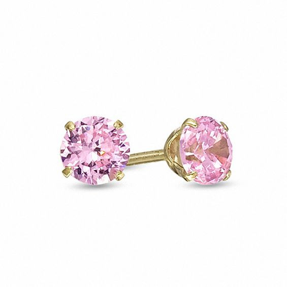 Pink Stud Earrings
 Child s 4 0mm Pink Cubic Zirconia Stud Earrings in 14K