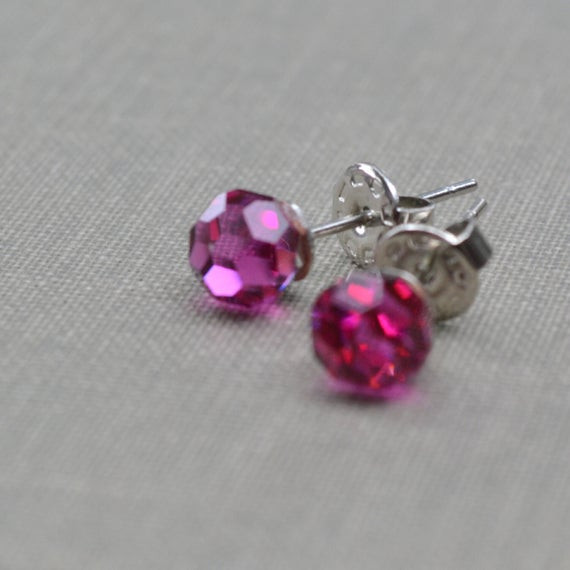 Pink Stud Earrings
 Hot Pink Rhinestone Stud Earrings Disco Ball Earrings