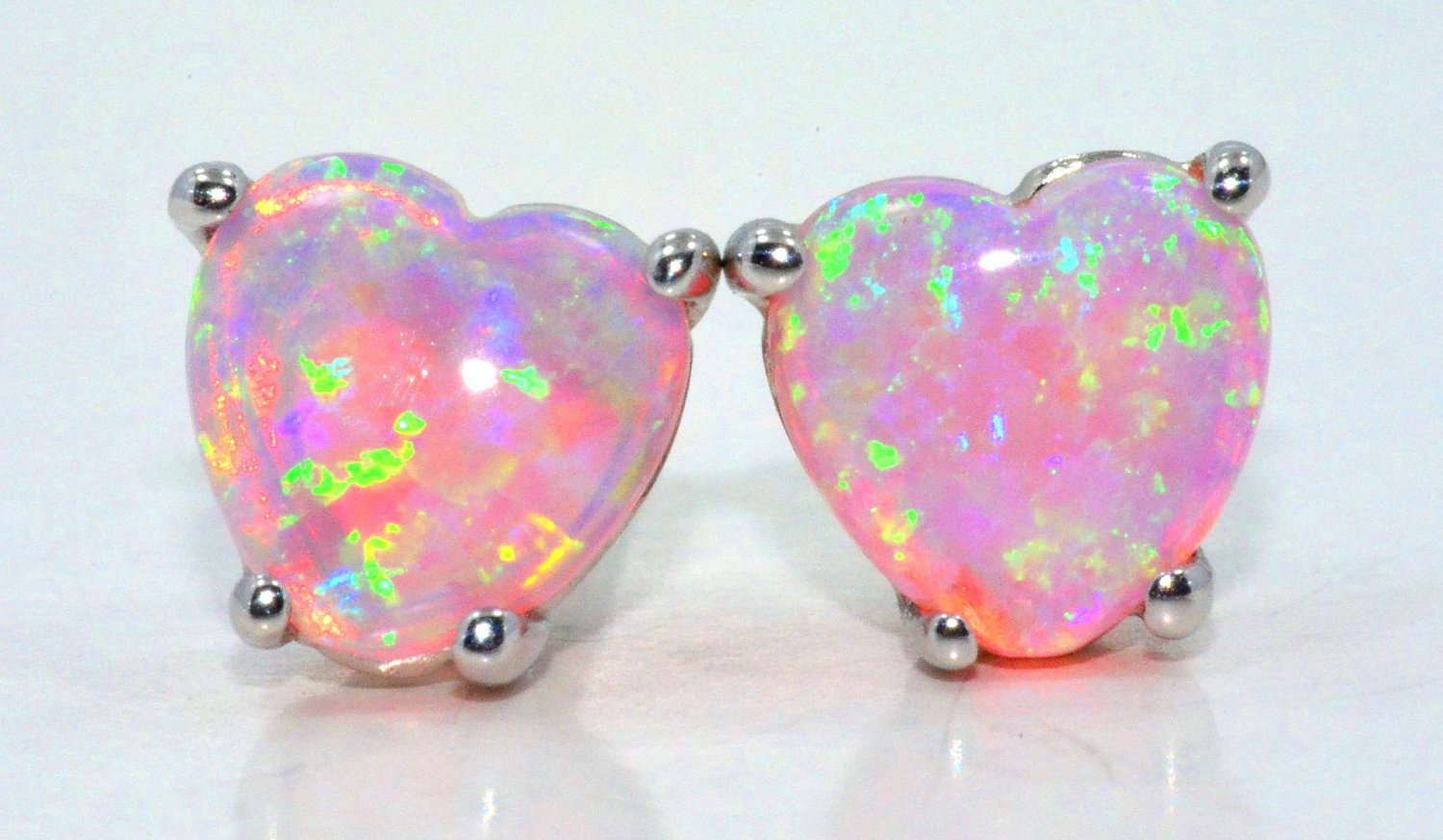Pink Stud Earrings
 Pink Opal Heart Stud Earrings 925 Sterling Silver Rhodium