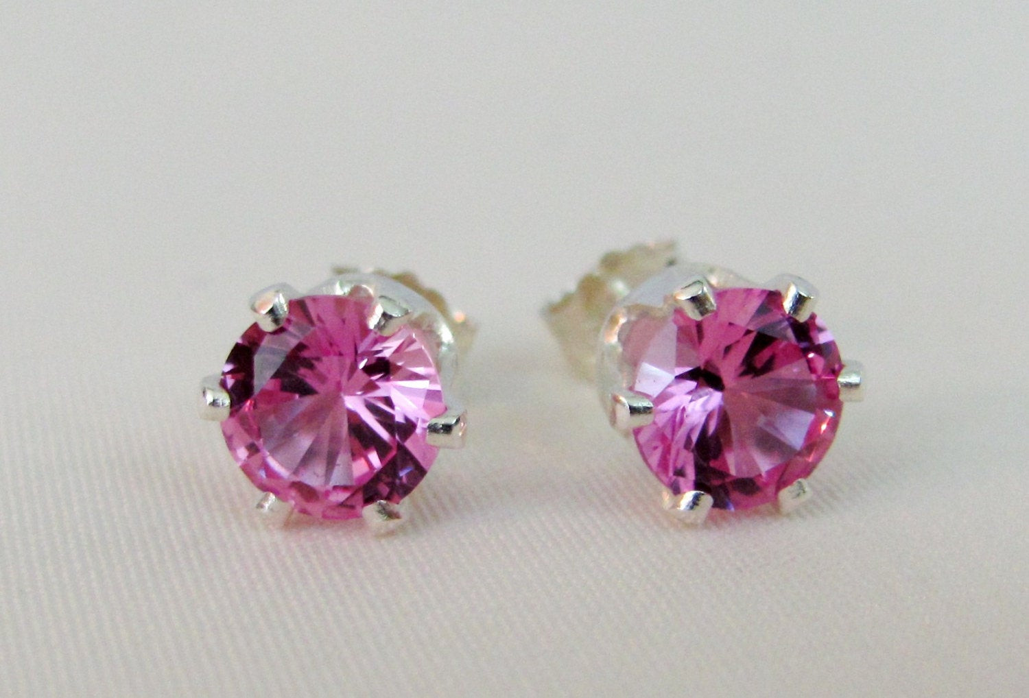Pink Stud Earrings
 Pink Sapphire Earrings 6mm Pink Stud Earrings Lab Grown
