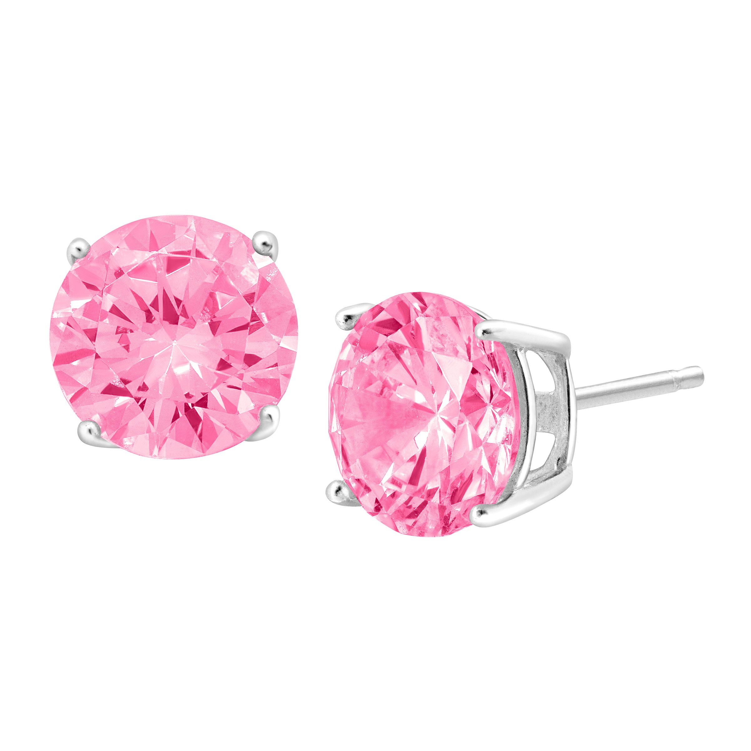 Pink Stud Earrings
 8 mm Pink Cubic Zirconia Stud Earrings in Sterling Silver