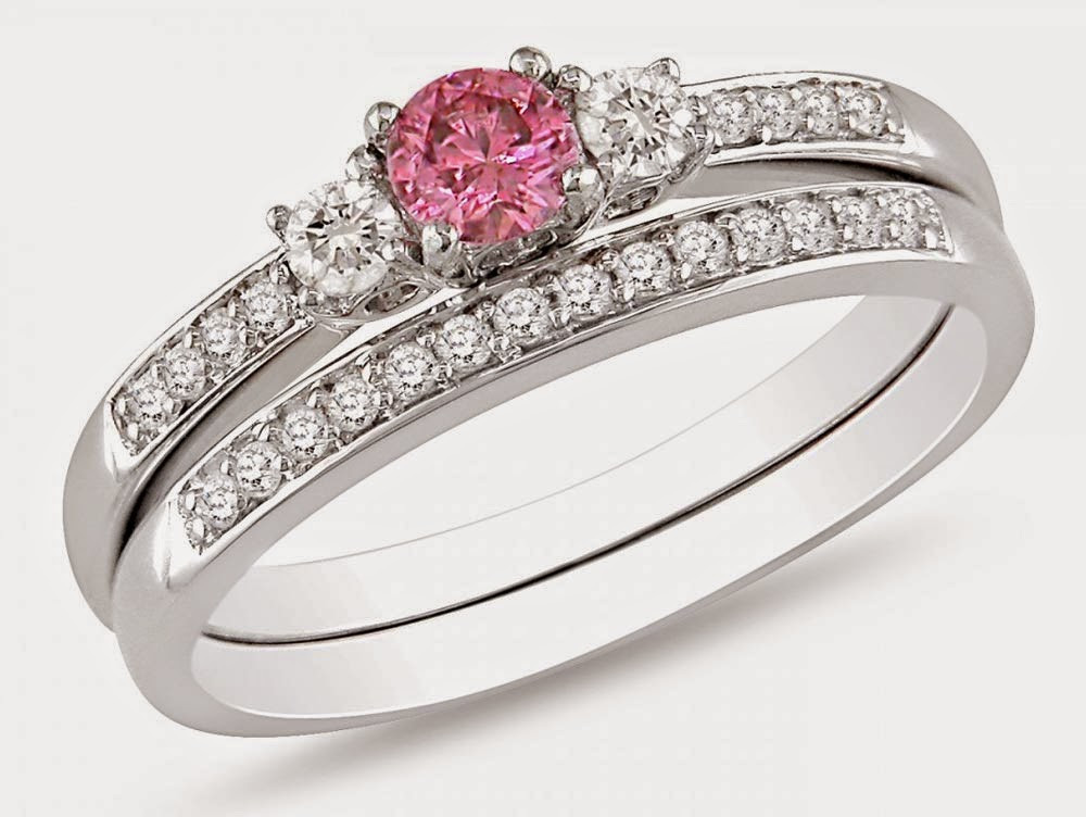 Pink Wedding Rings
 Matching Engagement and Wedding Rings Sets UK with Pink