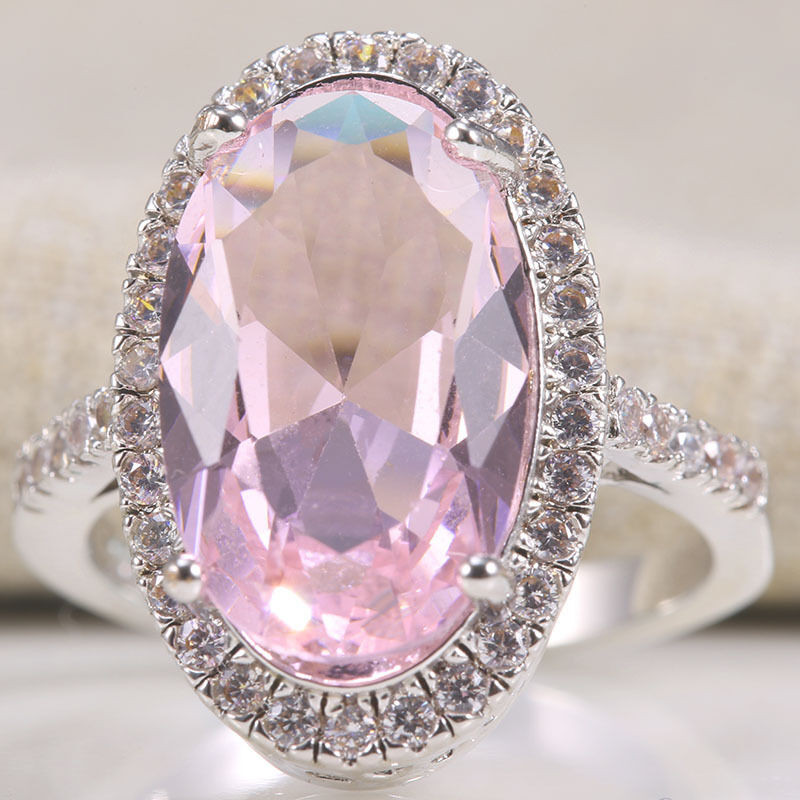 Pink Wedding Rings
 Vintage Huge Stone Men Women Jewelry 925 Silver Pink