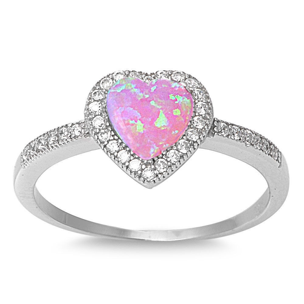 Pink Wedding Rings
 Sterling Silver 925 HEART DESIGN PINK LAB OPAL ENGAGEMENT