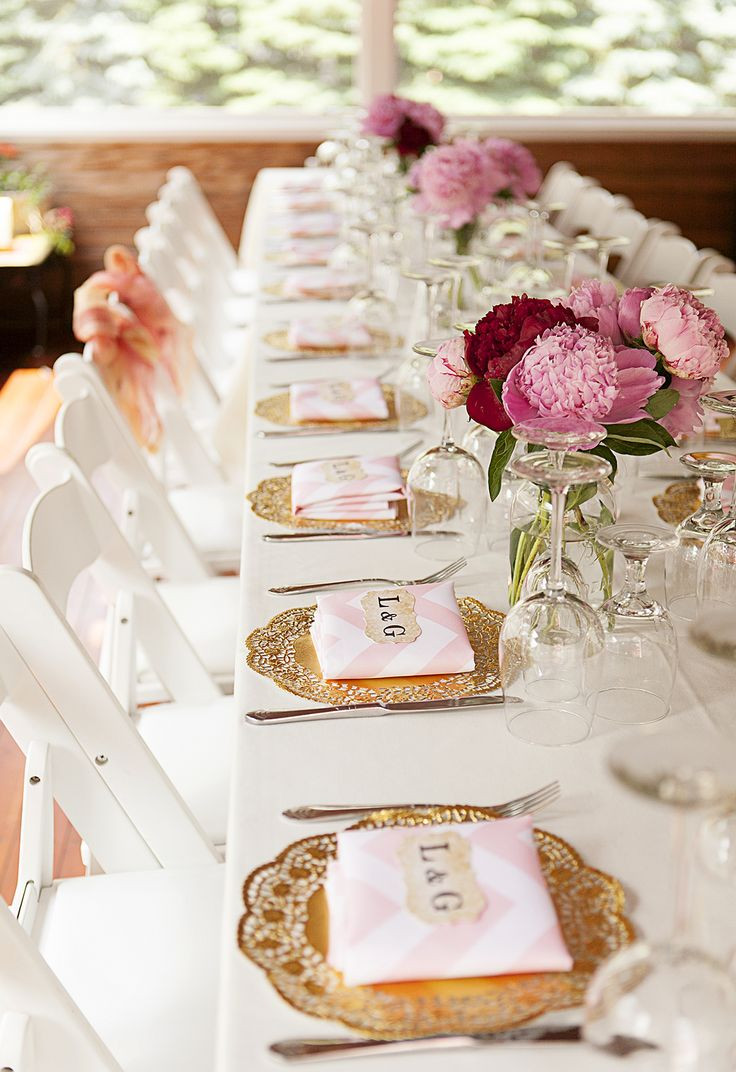 Pinterest Engagement Party Ideas
 6 engagement party place settings pink peonies gold