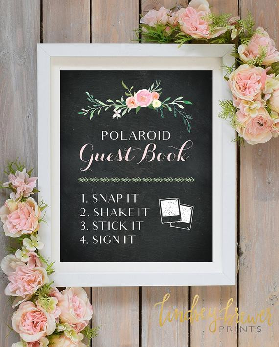 Polaroid Picture Wedding Guest Book
 Polaroid Guest Book Chalkboard Floral Sign by