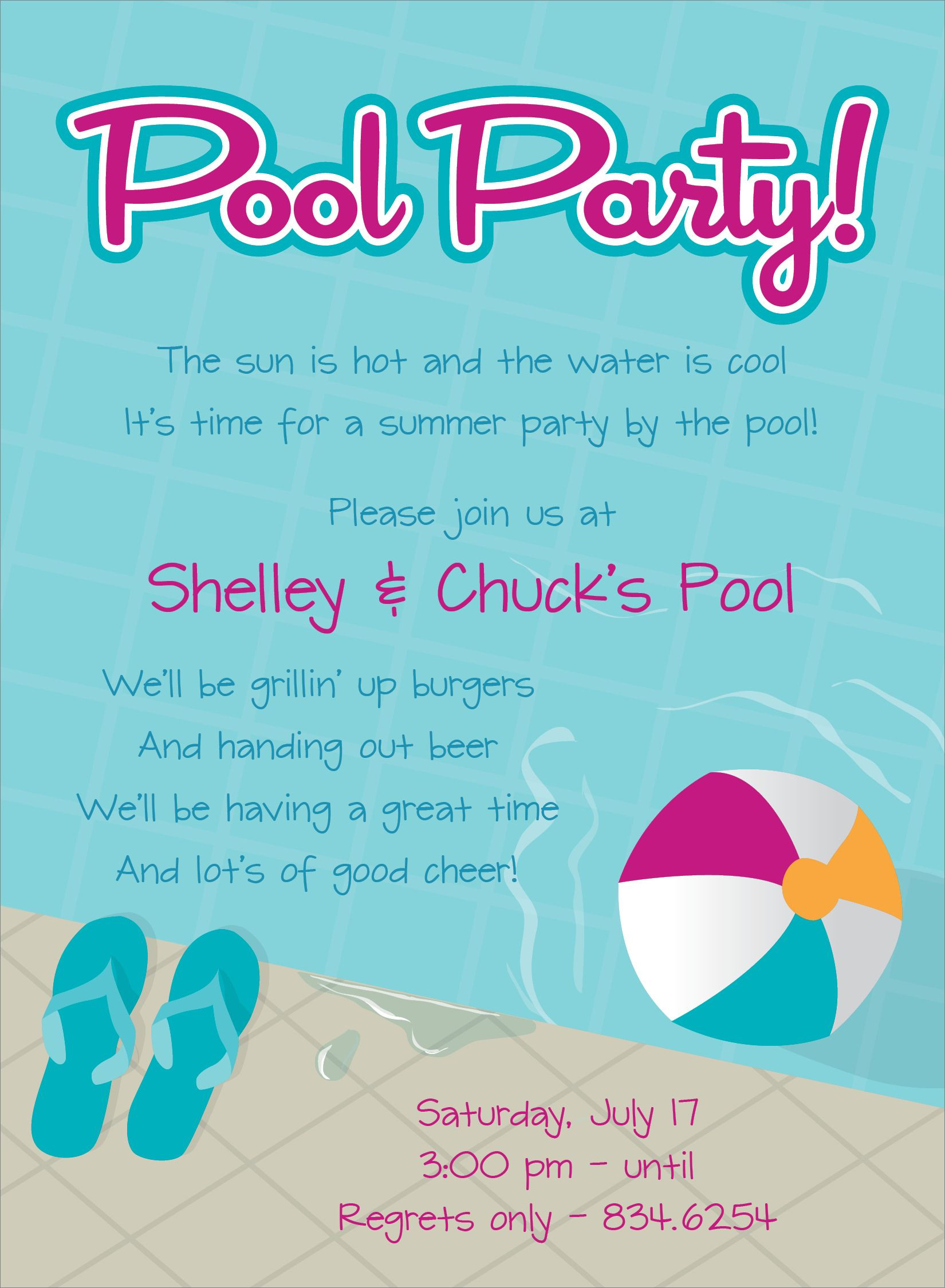Pool Party Invitation Wording Ideas
 Pool Party Free line Invitations